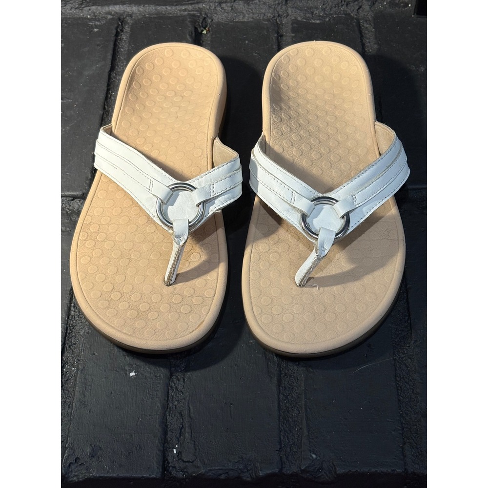 Vionic Rest Amber White Leather Thong Sandals Orthotic Arch Support Women 9